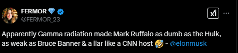 Screenshot of X post discussion mark ruffalo elon musk mars