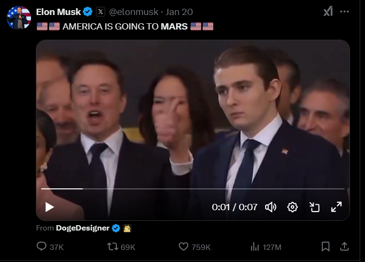 Screenshot of X post discussion mark ruffalo elon musk mars