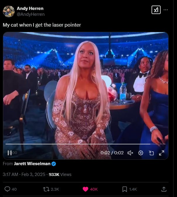 Screenshot of X post discussing beyonce grammys meme