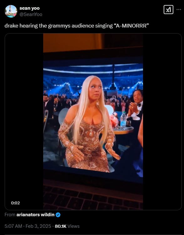 Screenshot of X post discussing beyonce grammys meme