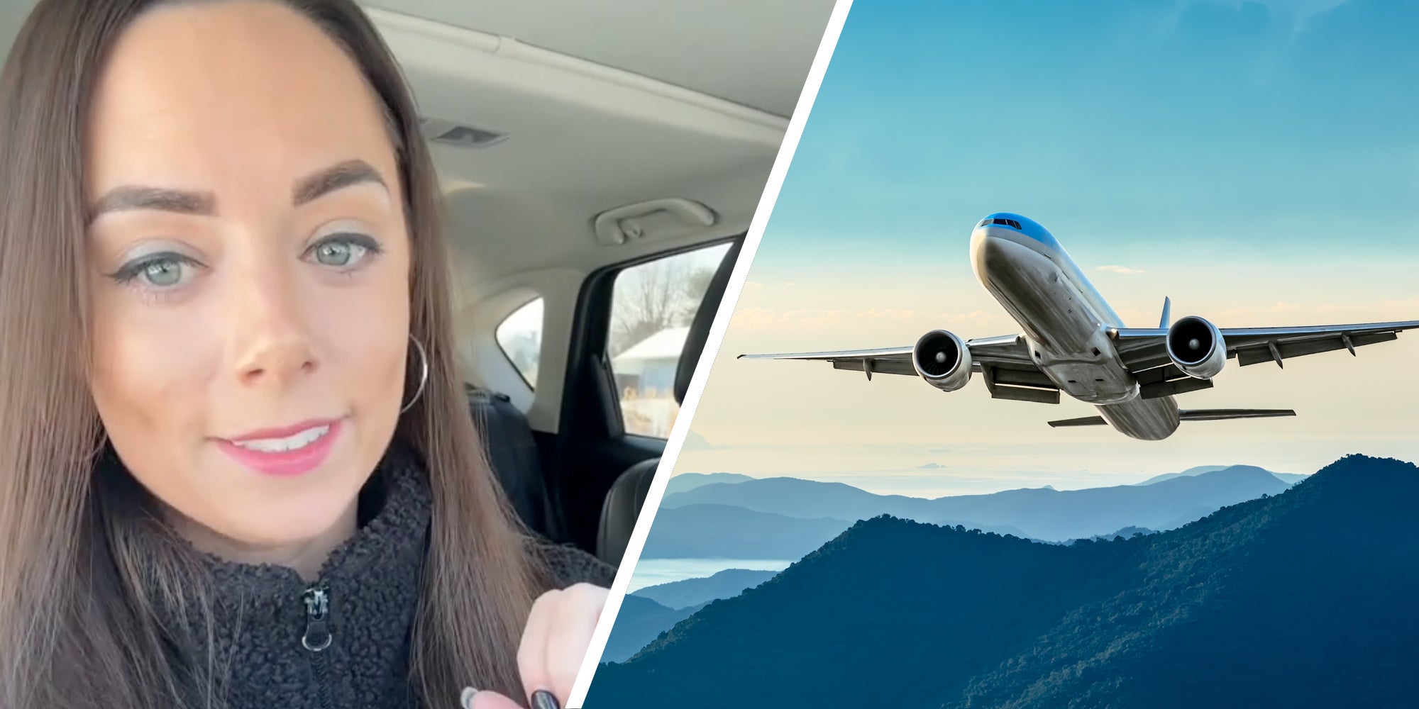 Woman talking(l), Airplane flying(r)