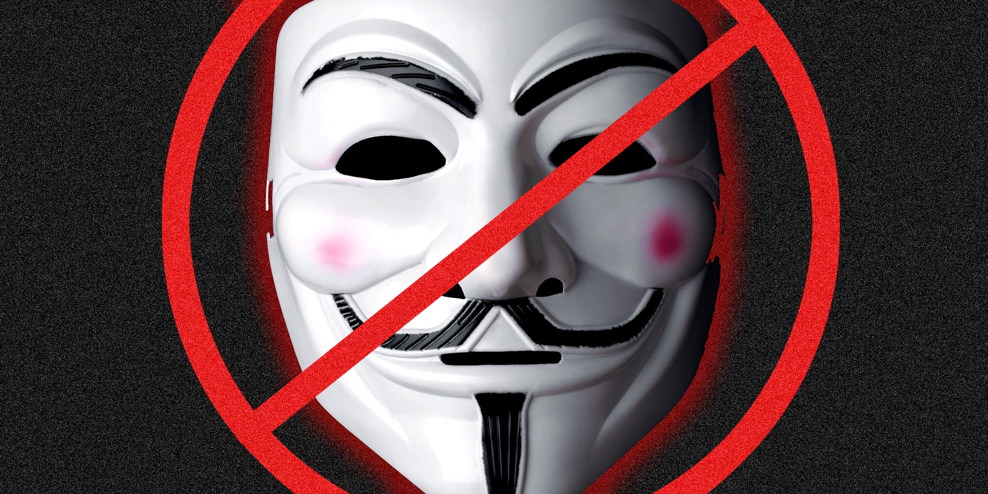 guy fawkes mask with an no sign over it