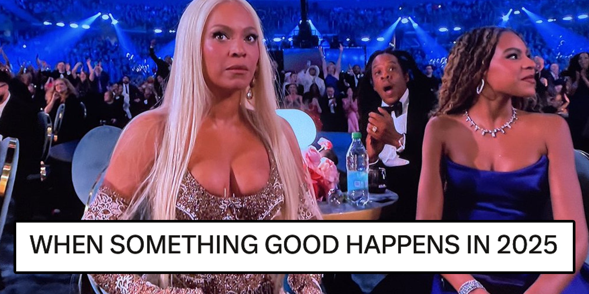 Beyonce looking frozen with text 'when something good happens in 2025'