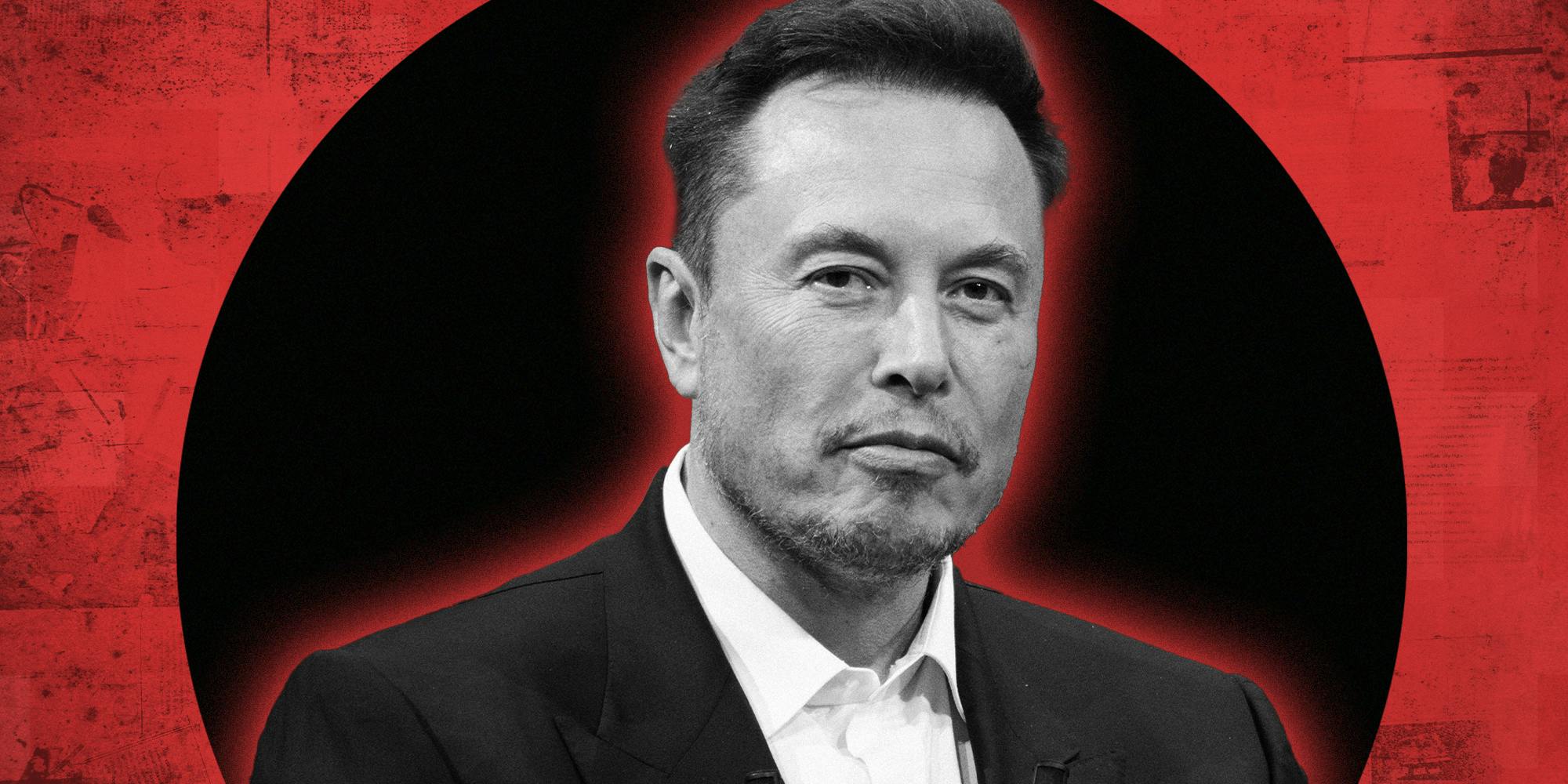 Elon Musk with dark red background