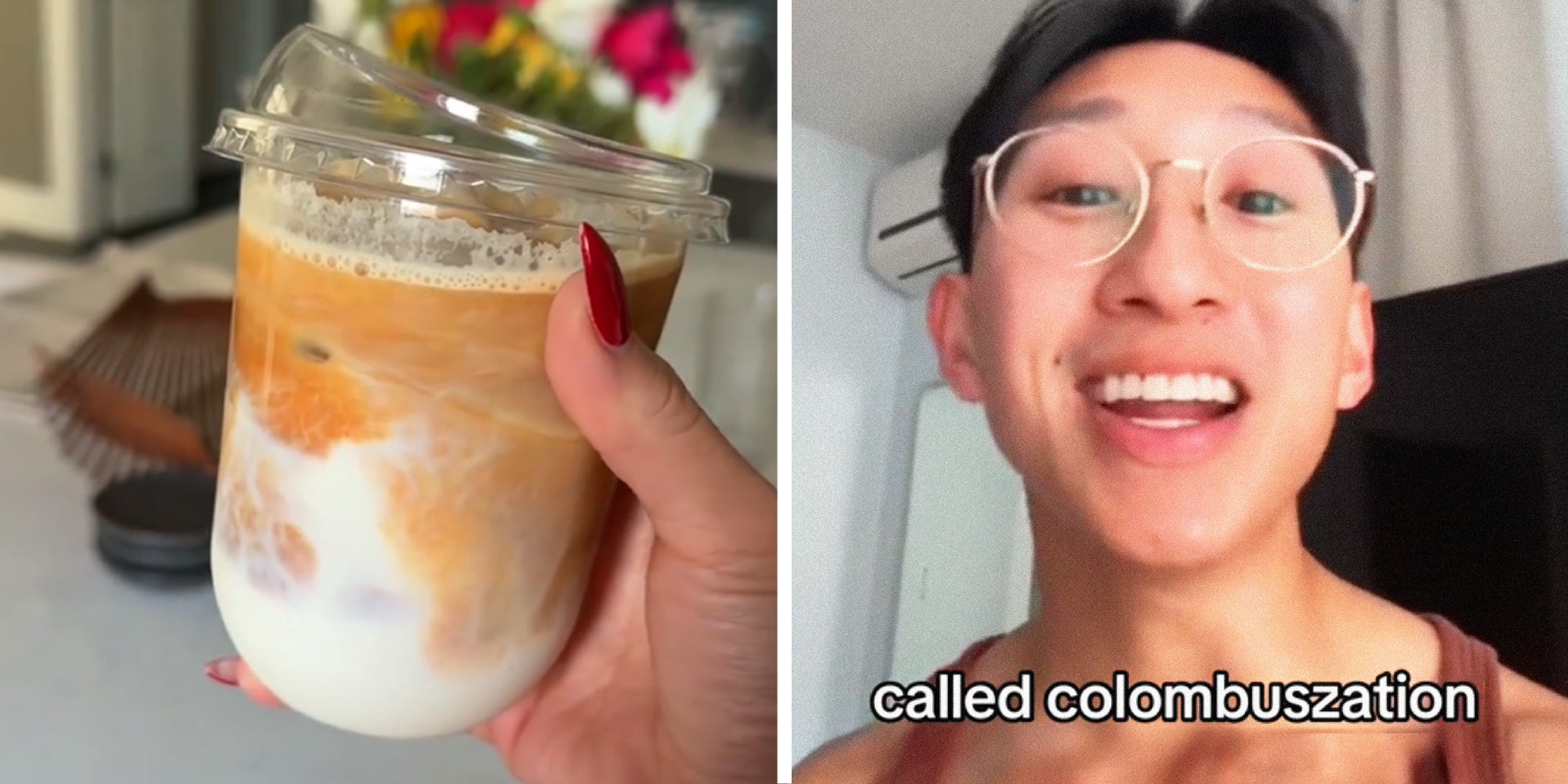 2 panel image: on the left is a picture of a round bottom cup and on the right a person explains. Text over: called colombuszation.
