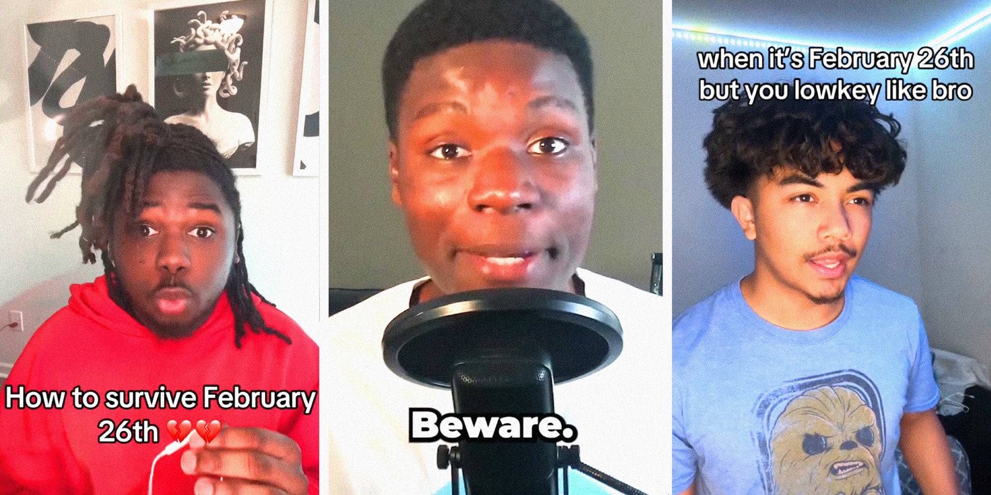 3 panel image showing different TikTok users discussing the February 26th trend.