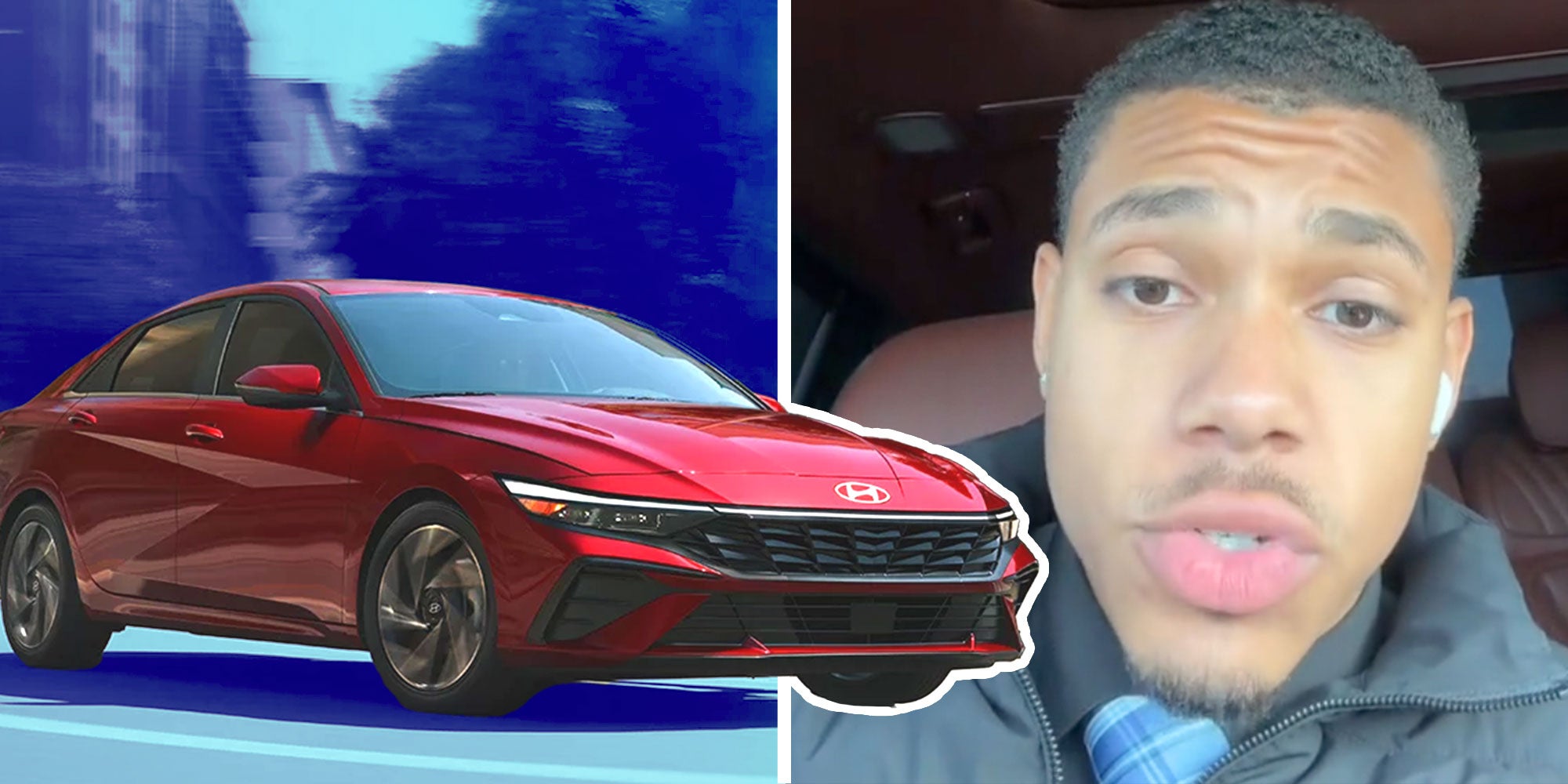 Photo of a 2025 Hyundai Elantra; Screenshot of Tiktok user @jrodsellscars.