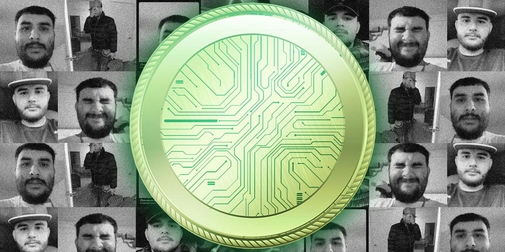 Photo Illustration of a Meme coin; Background: Tiled photos of @MistaFuccYou.