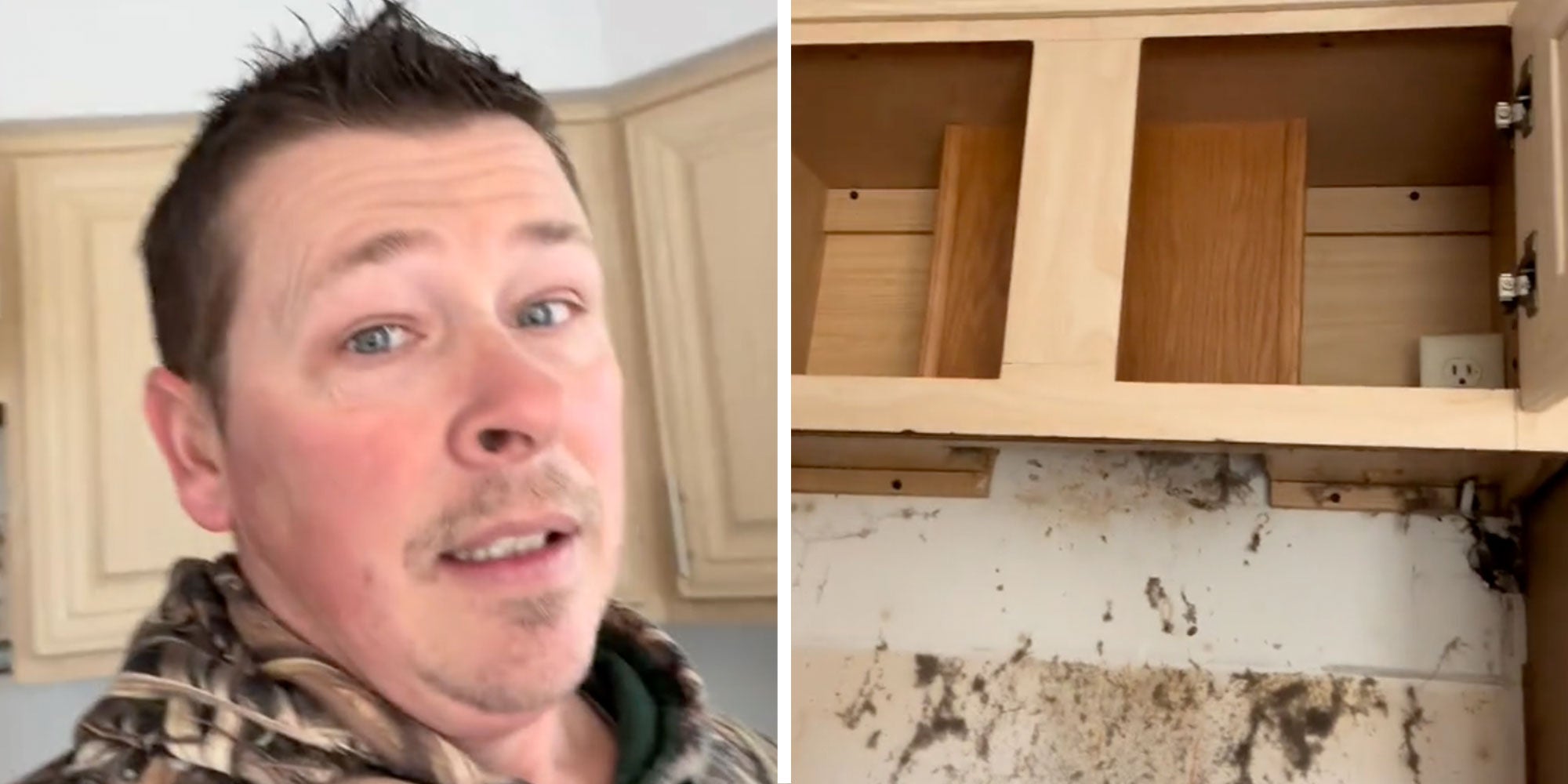 Screenshot of @stupid..is..funny; Screenshot of an open kitchen cabinet