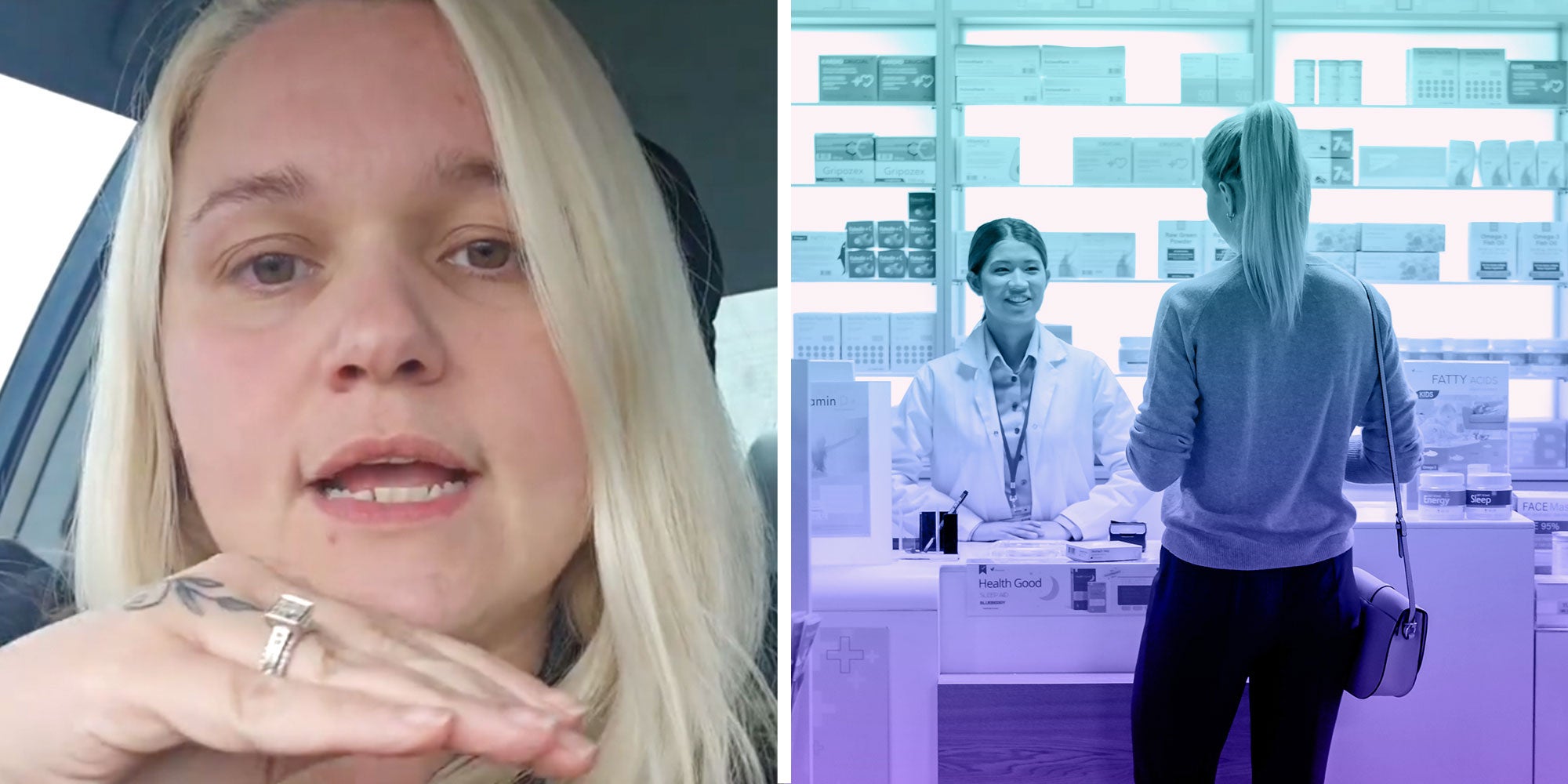 Screenshot of Tiktok user @aprilbrown735; Photo of a Pharmacy counter