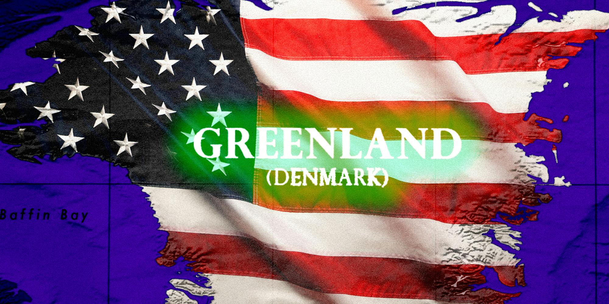 Map of Greenland with american flag design over it