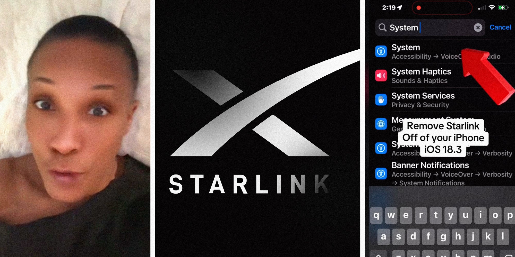 3 panel image: in the middle is the Starlink logo and on the sides a person explains.