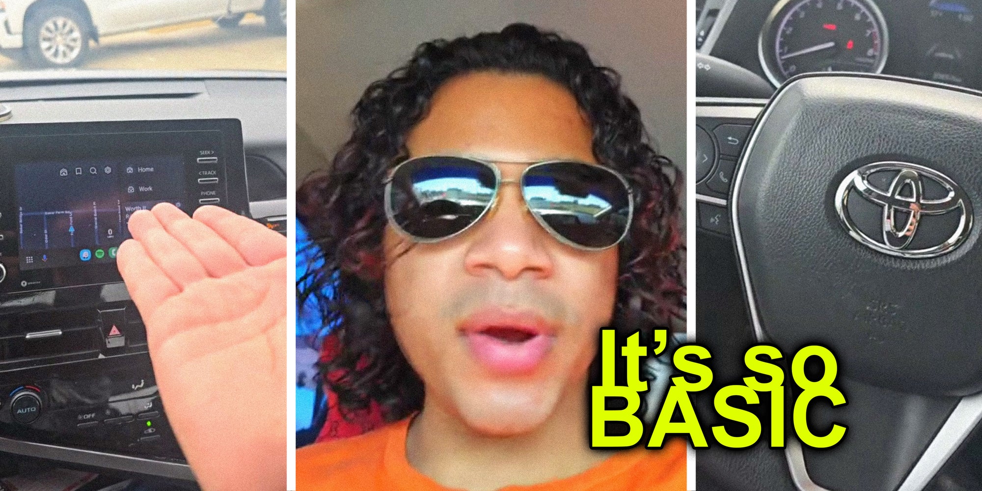 3 panel image: a person explains inside a car, text over: It's so BASIC.