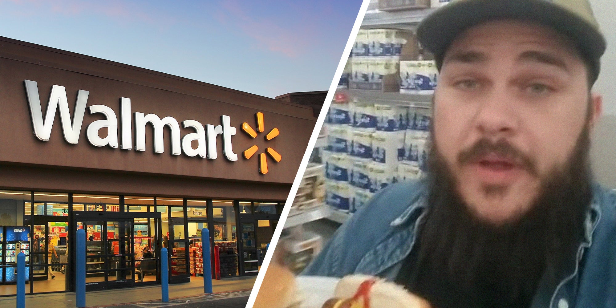 Walmart Store Front(l) Man shares what he did at walmart(r)