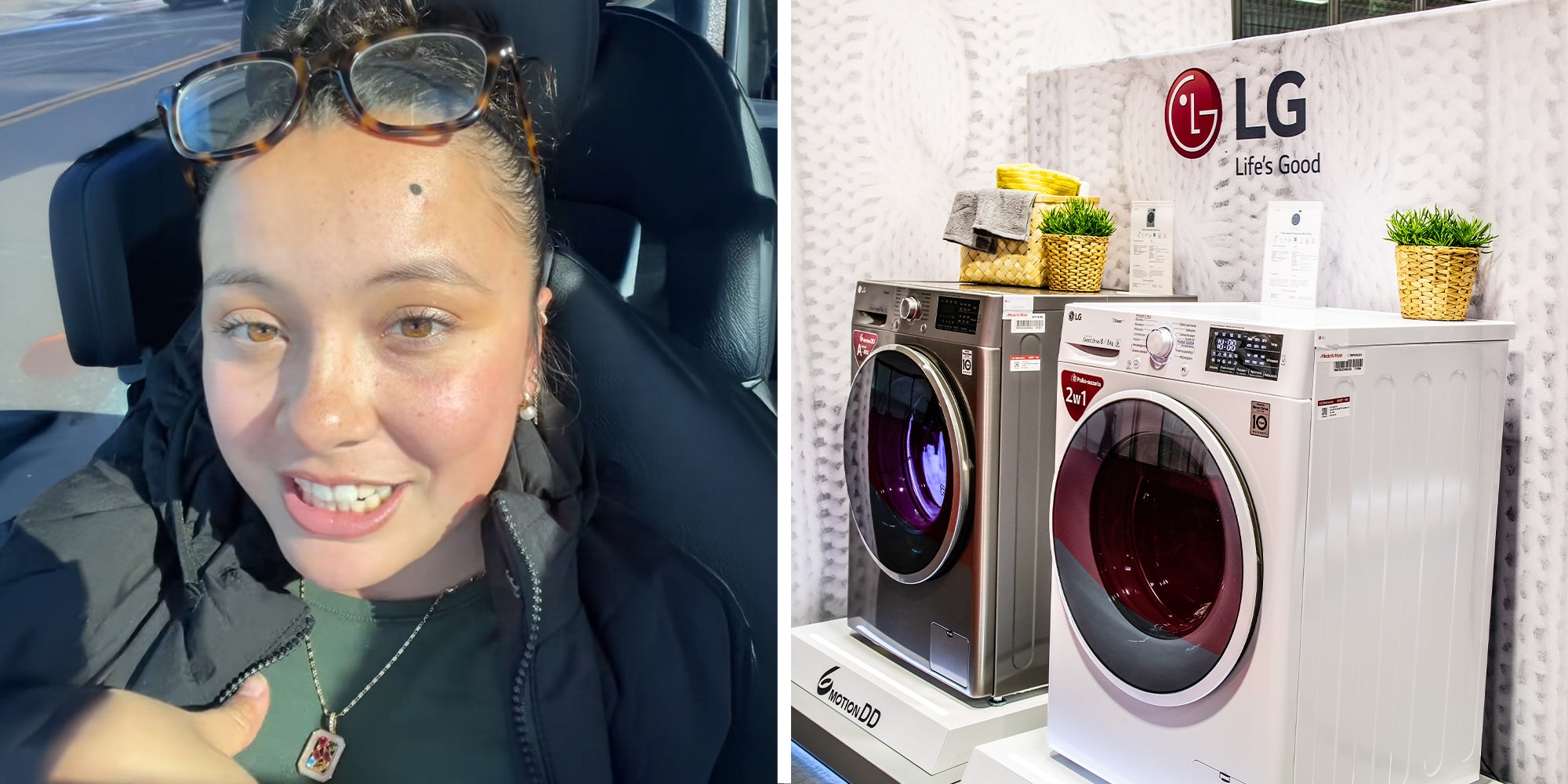 Woman shares what happened to her Lg washing machine(l) LG Washing Machine on display(r)