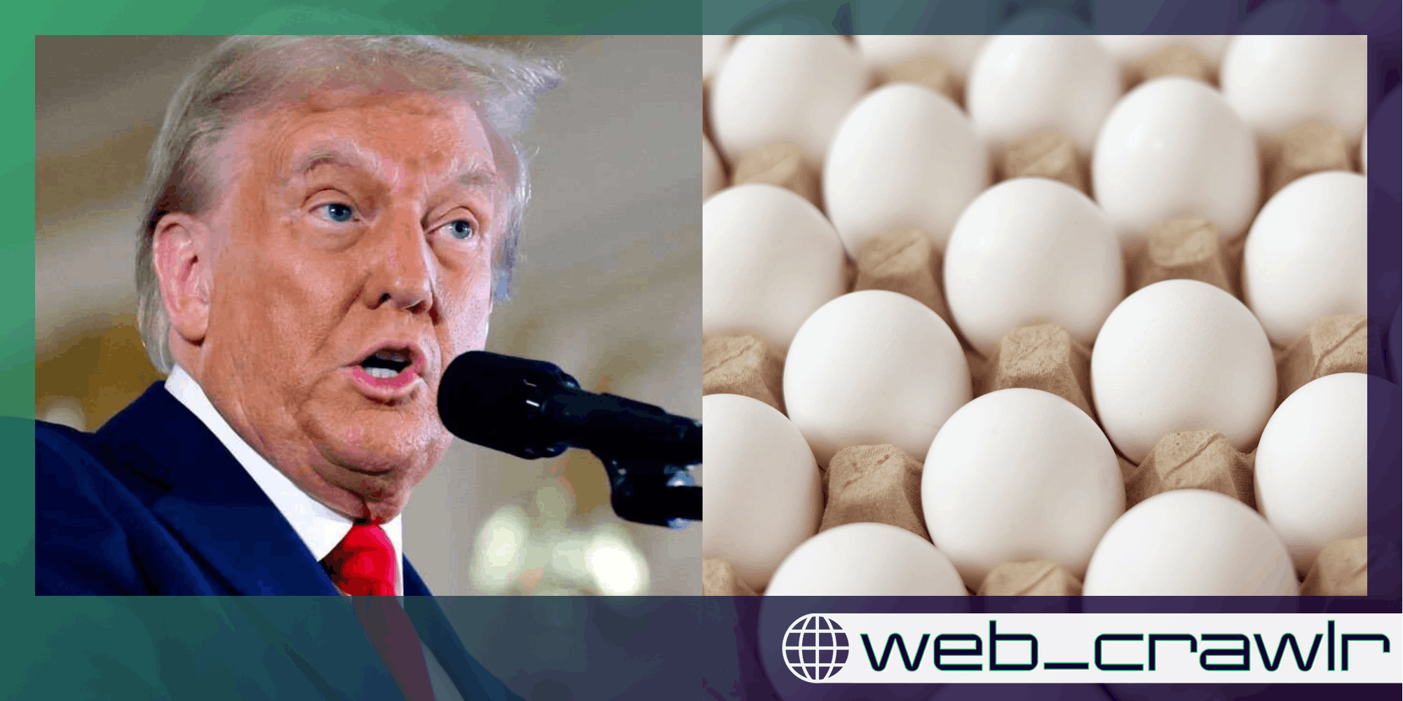 Donald Trump and a carton of eggs. the Daily Dot newsletter web_crawlr logo is in the bottom right corner.