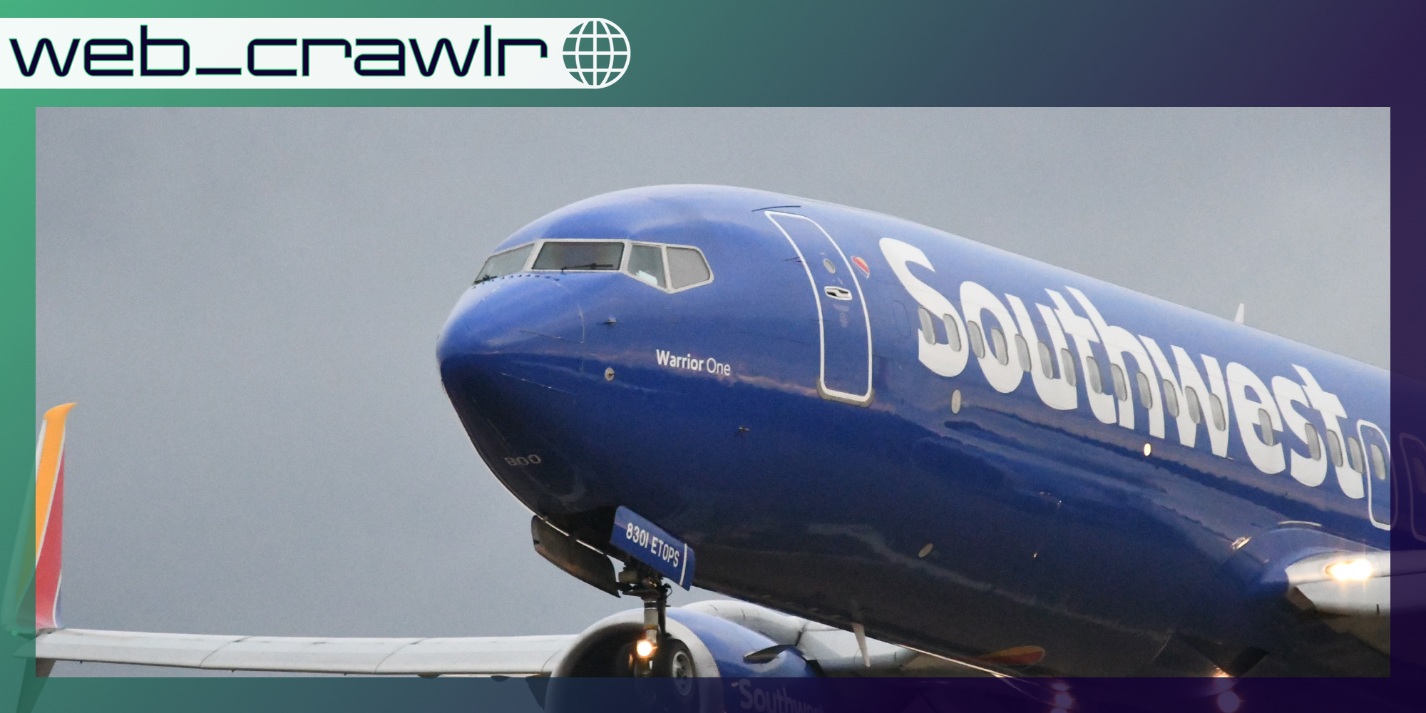 A Southwest Airlines plane. The Daily Dot newsletter web_crawlr logo is in the top left corner.