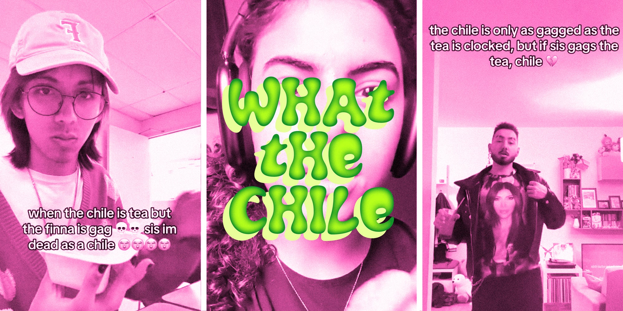 3 panel photo collage of different TikTok users explaining. Text over: what the chile.