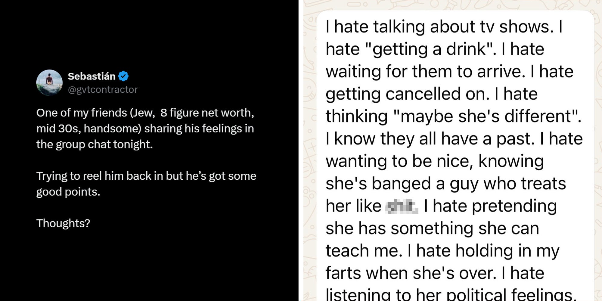 X tweets from person(l) Whatsapp Message screengrab(c)