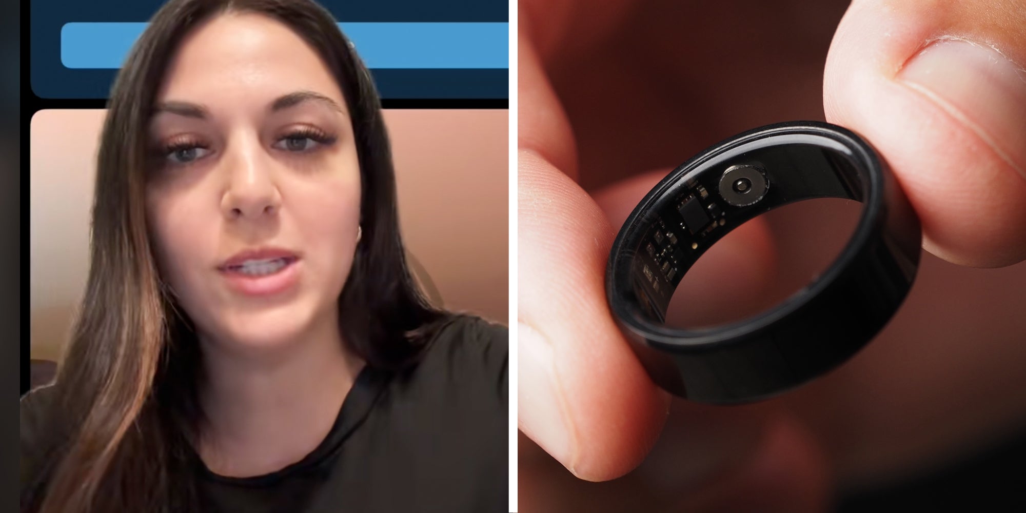 Woman talking (l), Oura Ring(r)