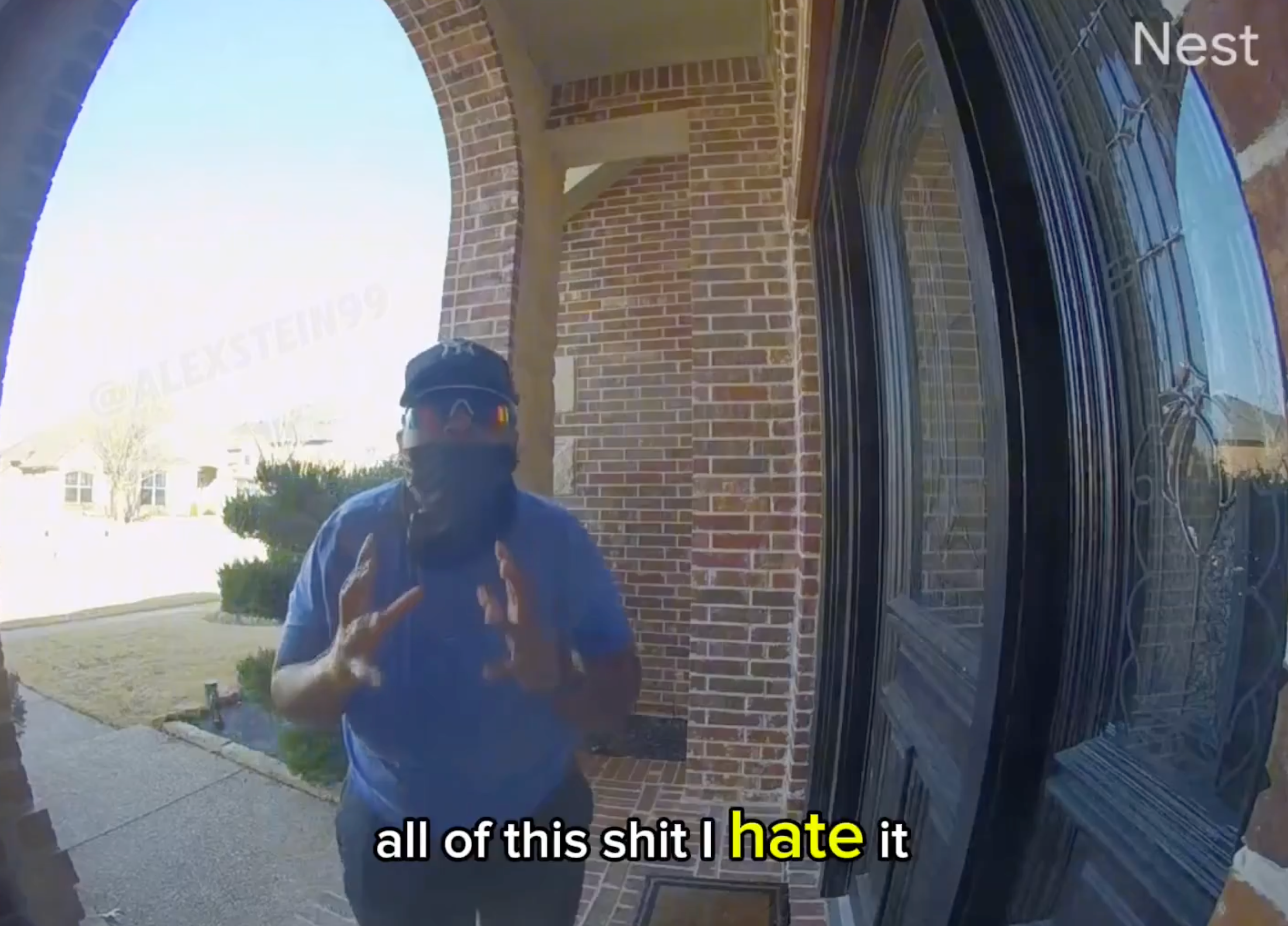 An Amazon worker venting into the ring cam at the doorstep of an Amazon orderer