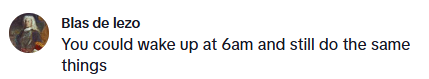 Screenshot from TikTok of discussion about ashton hall morning routine