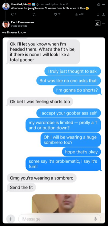 Screenshot from X conversation about date outfit rejection goober