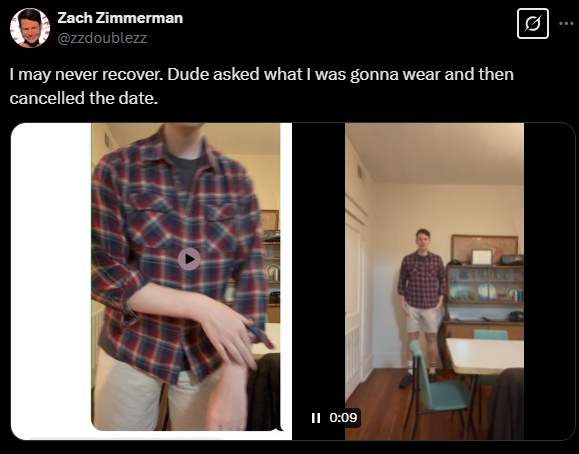 Screenshot from X conversation about date outfit rejection goober