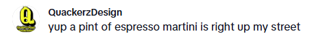 Screenshot from TikTok of discussion about espresso martini guinness
