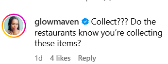 Screenshot from TikTok discussing my restaurant collection