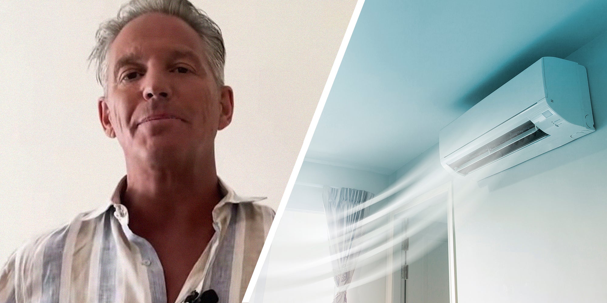 man shares tips to clean air conditioner(l) Air Conditioner releasing cold air(r)