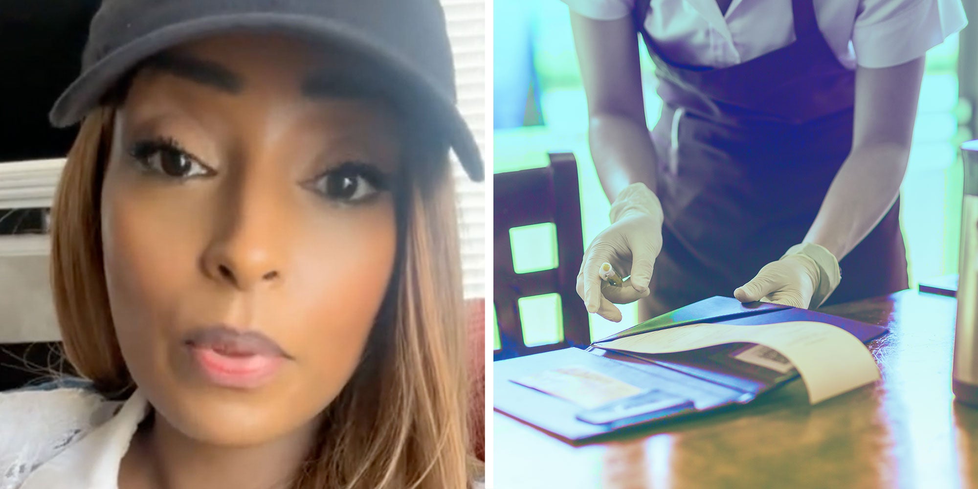 Screenshot of Tiktok user @mimi_is_the_light; Photo of a waiter holding a signed check.