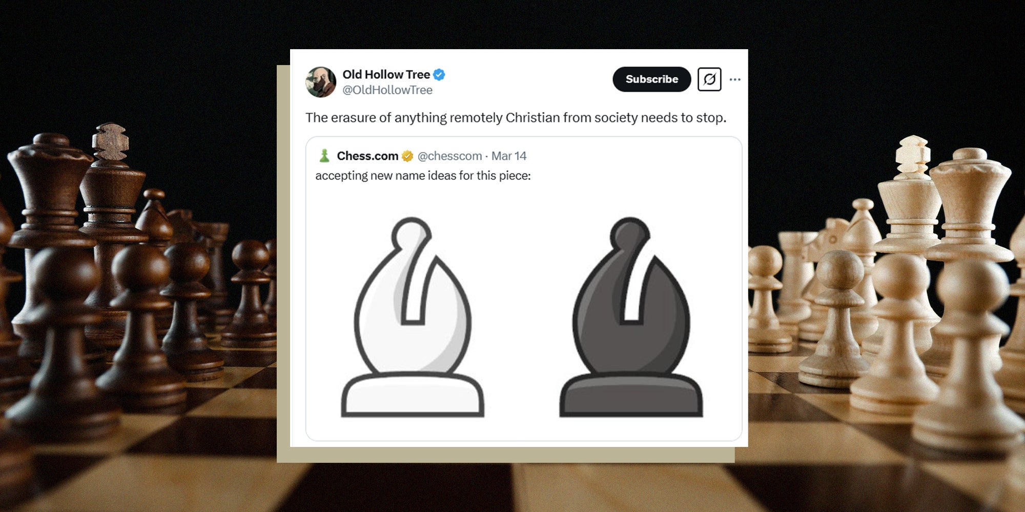 Chess Dot Com Tweet with chess background
