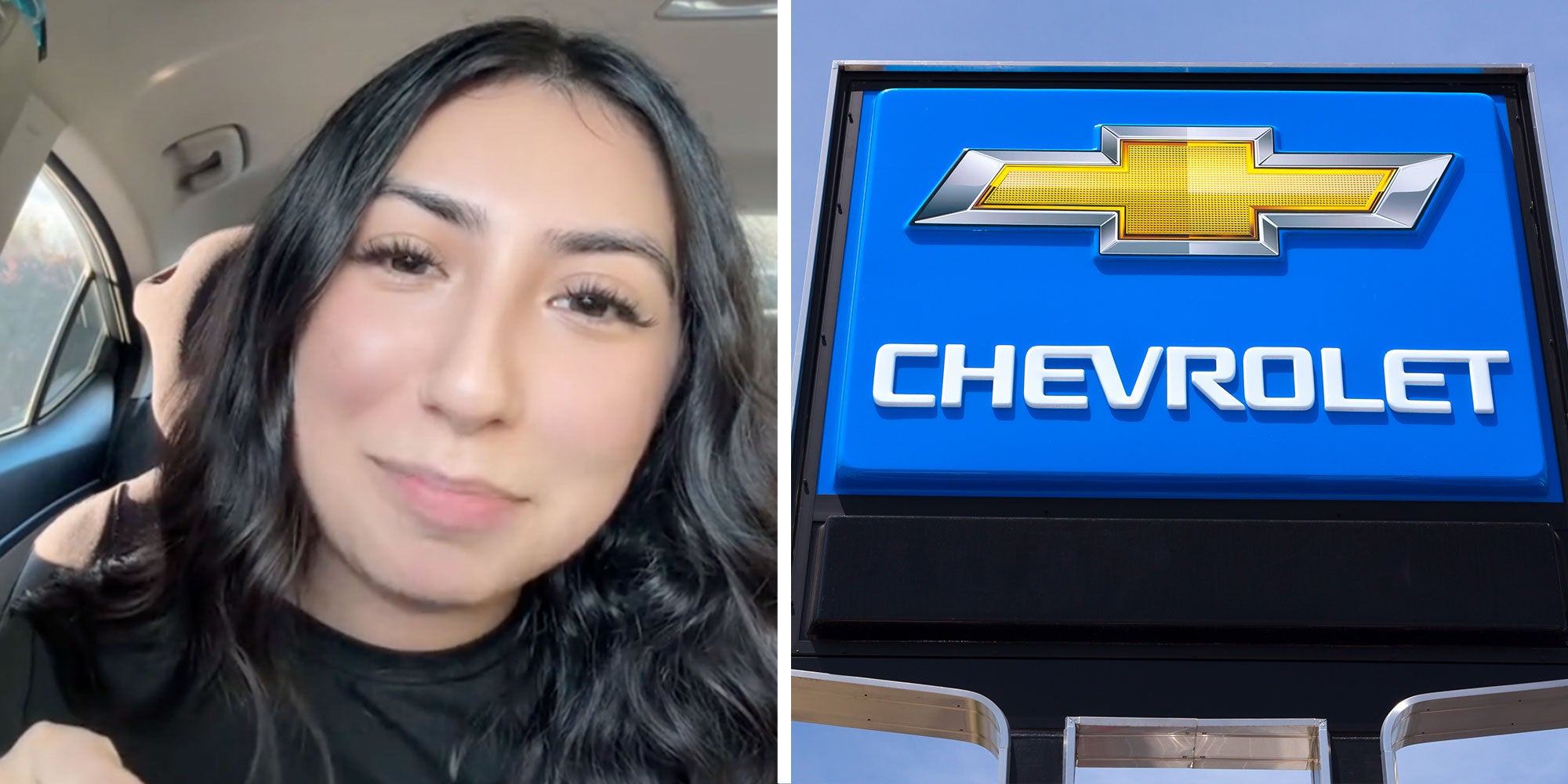 Screenshot of Tiktok user @nat2turntt; Photo of a Chevrolet dealership sign
