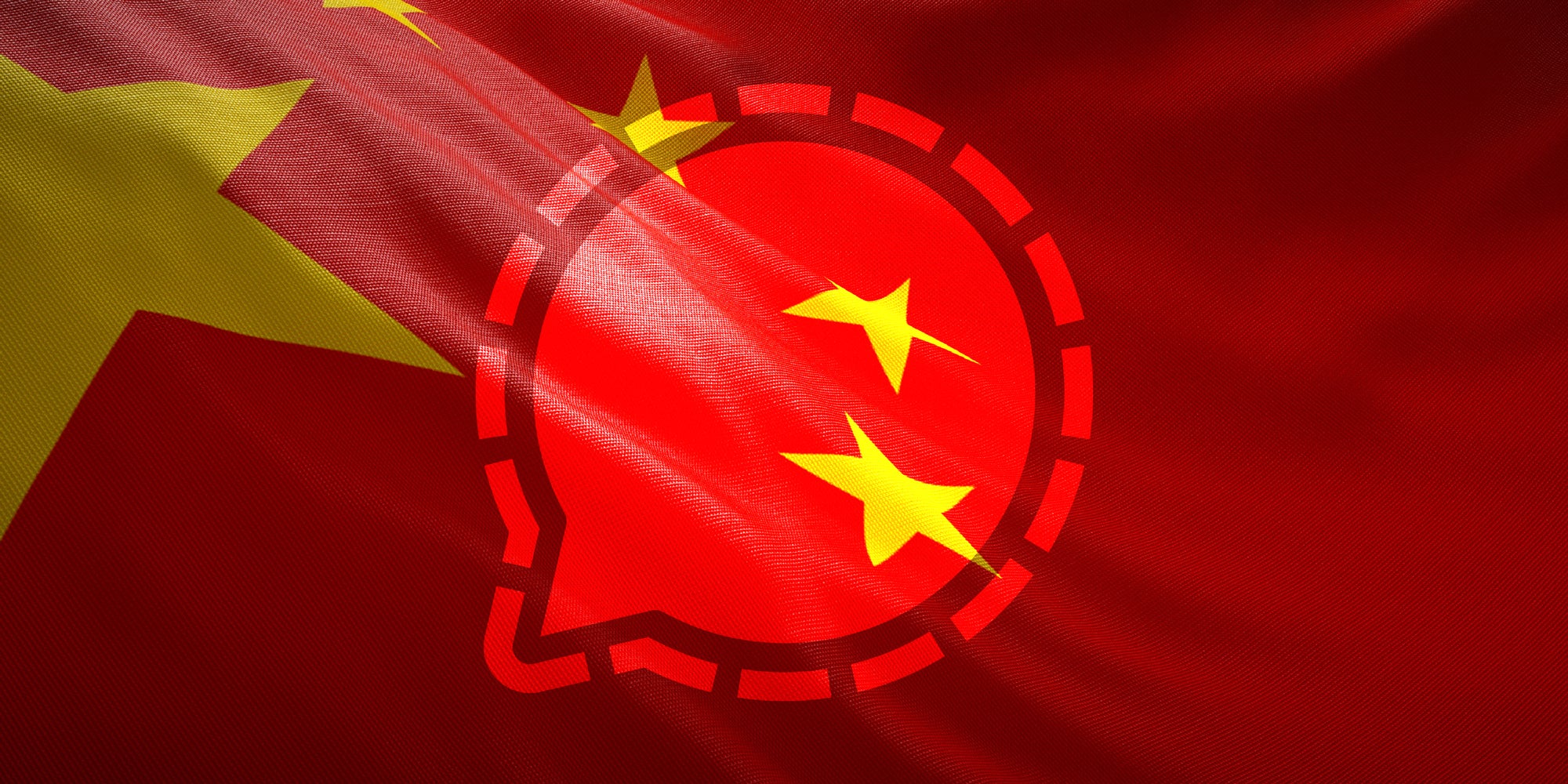 Photo collage of the Chinese flag and the Signal logo.