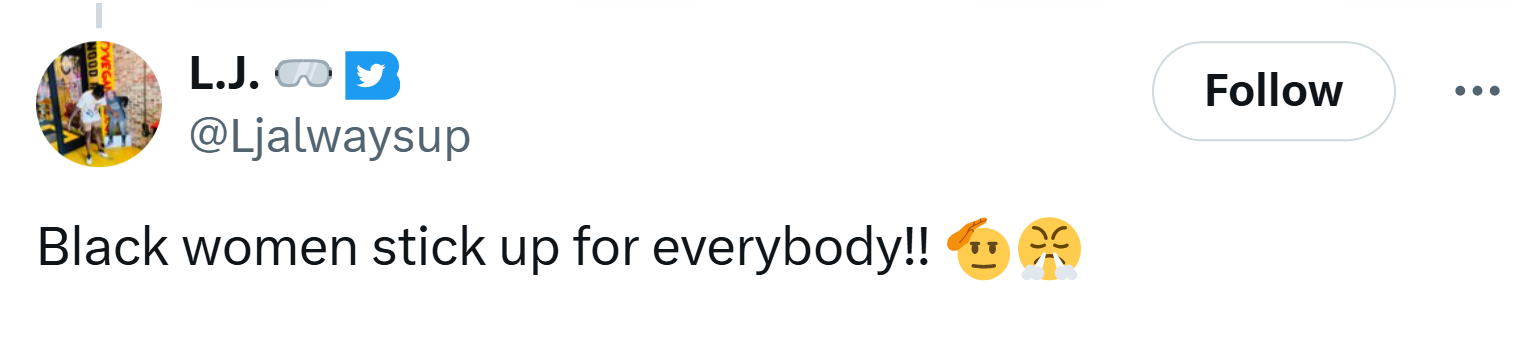 Reaction to the coach fired for pulling girl's hair, text reads, 'Black women stick up for everybody!! (salute and triumph emojis)'