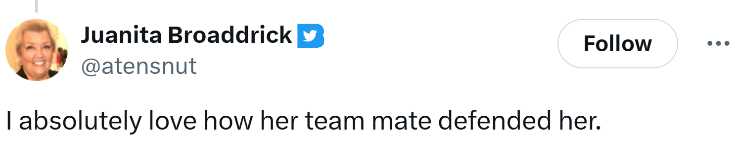 Reaction to the coach fired for pulling girl's hair, text reads, 'I absolutely love how her team mate defended her.'