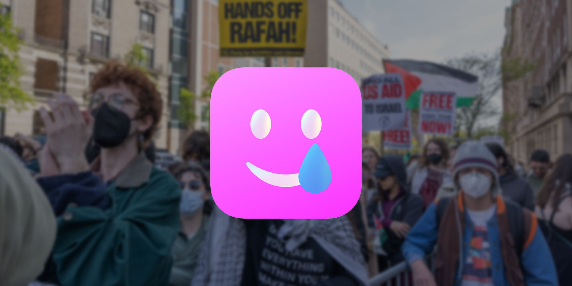 Blurred image of Palestine protest from Columbia University in background with Sidechat logo over it.