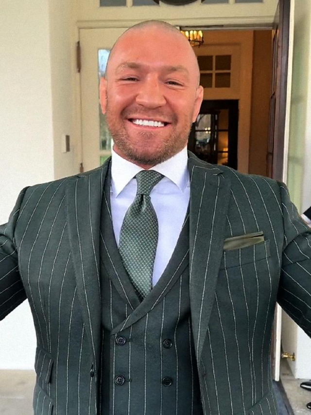 3 image split. Screenshots of Conor McGregror walking out of The White House on St. Patrick's Day.