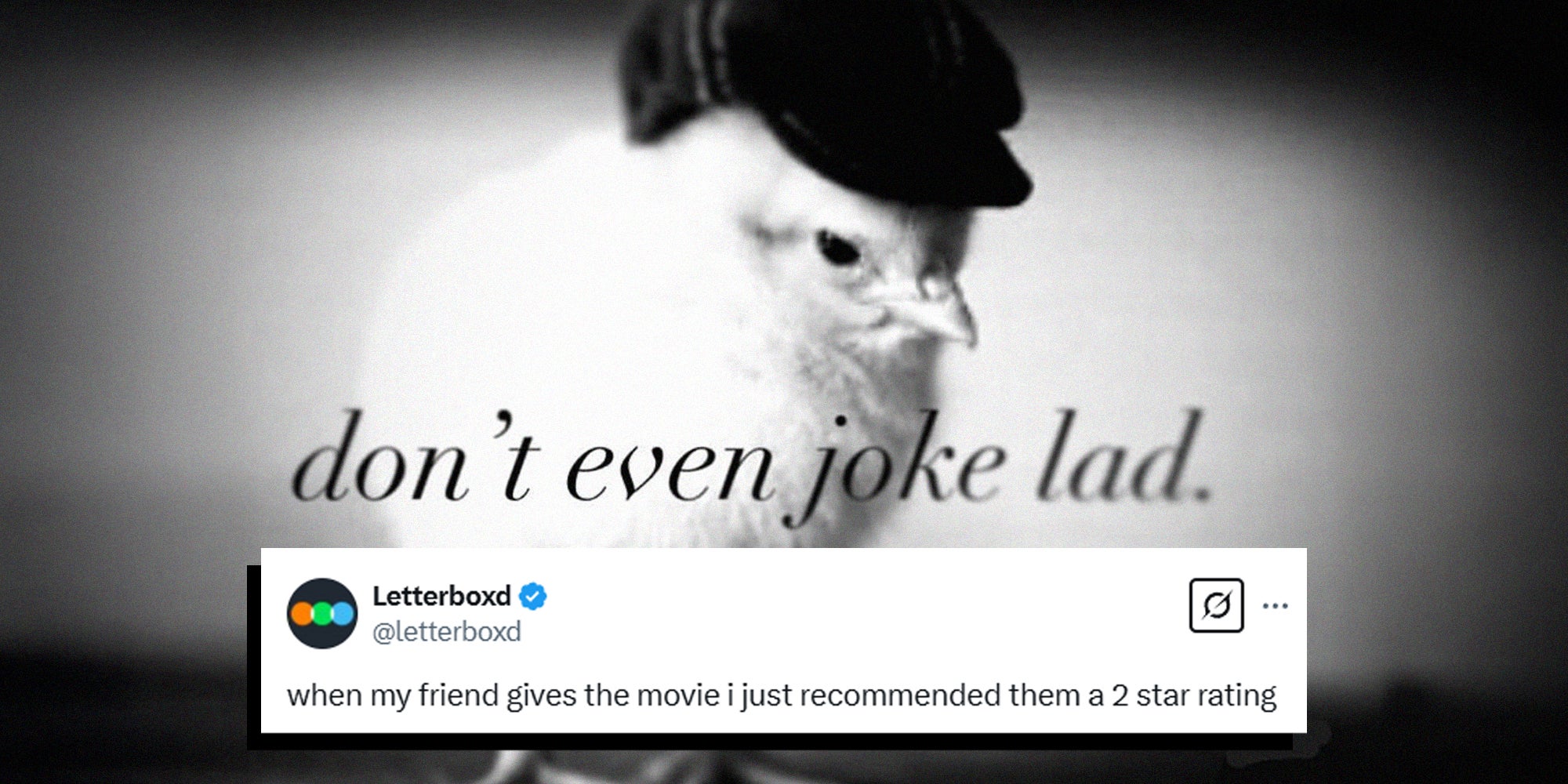 Meme of a chick wearing a hat with the text overlay "don't even joke lad"