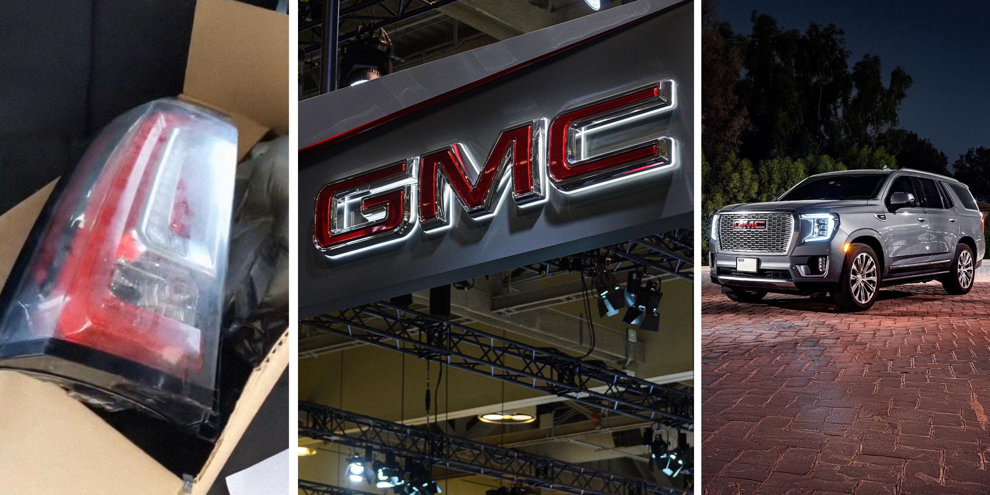 Vehicle Tail Light(l) GMC Dealer Sign(c) GMC YUKON(r)