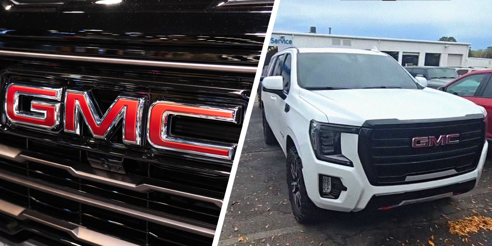 2 panel image: the GMC logo and a GMC Yukon vehicle.
