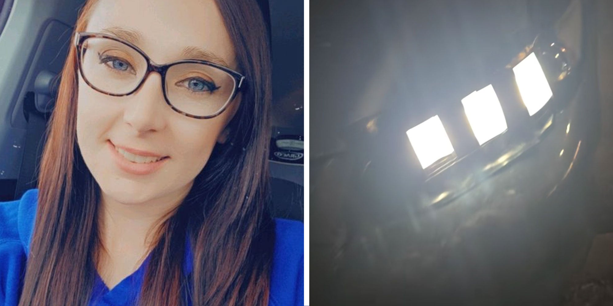 Screenshot of Tiktok user @shelbylove16; Screenshot of Tiktok user @shelbylove16's headlights.