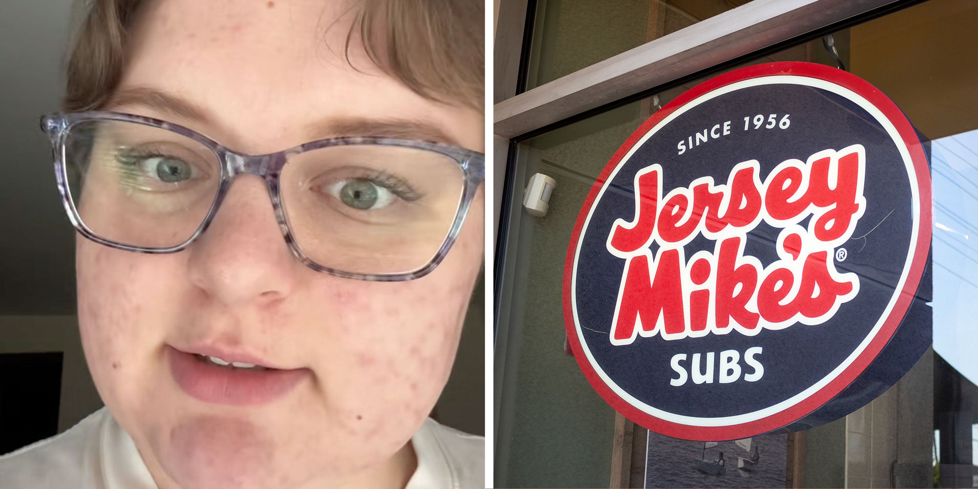 Screenshot of Tiktok user @radicalroni; Photo of a Jersey Mike's Subs sign.