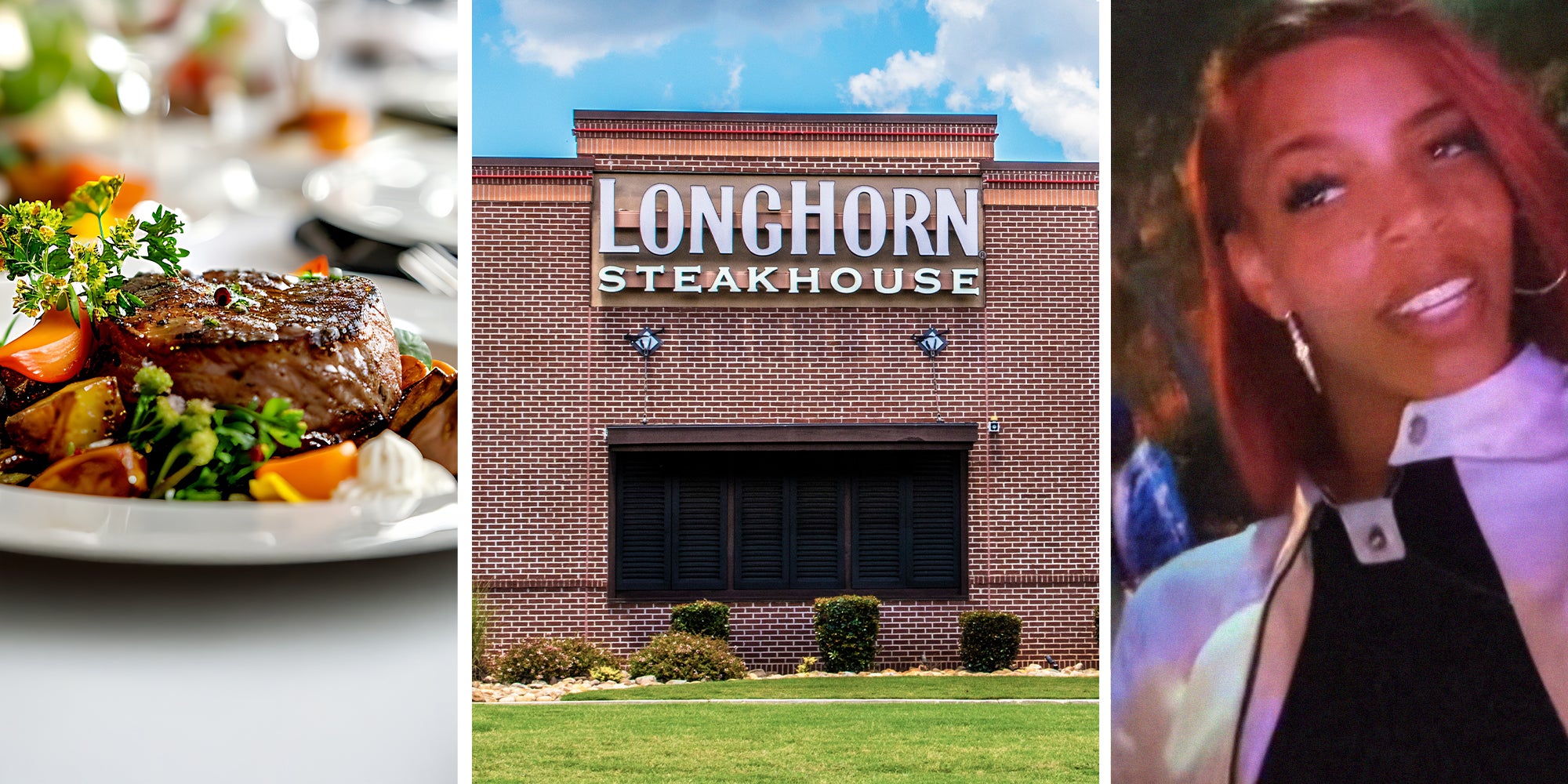 Filet Mignon(l) Longhorn Steakhouse (c) Woman shares what she ordered at longhorn steakhouse(r)