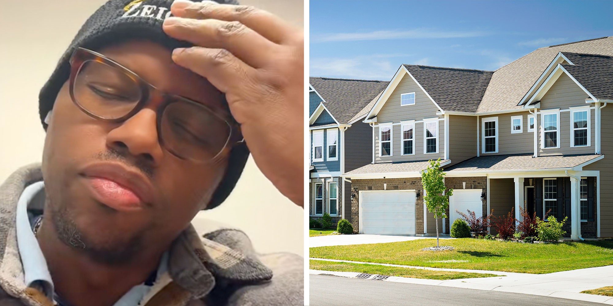 Screenshot of Tiktok user @alonzomassey; Photo of a suburban neighborhood