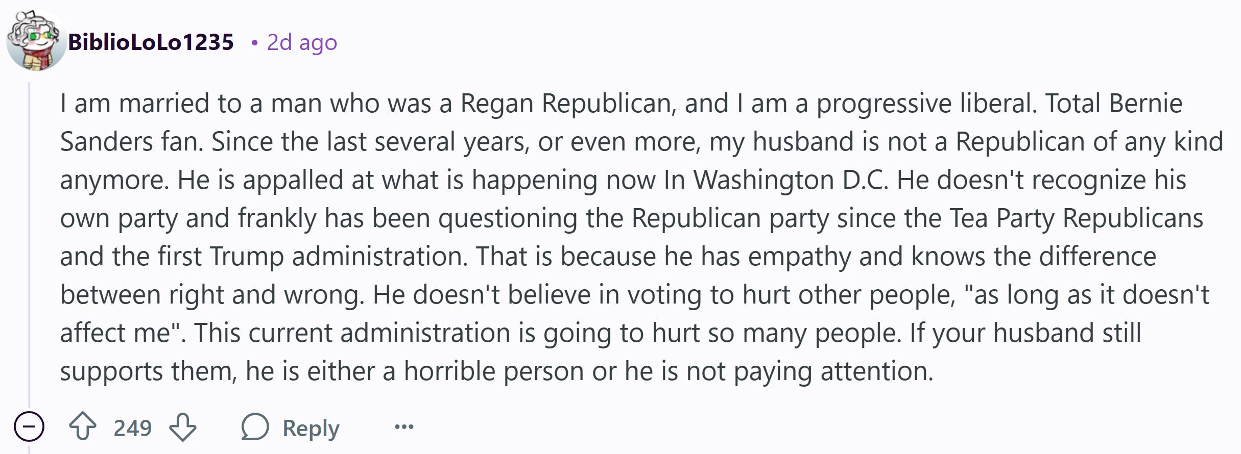 Redditor's reaction to a woman who is married to a Trump supporter and asked for advice.