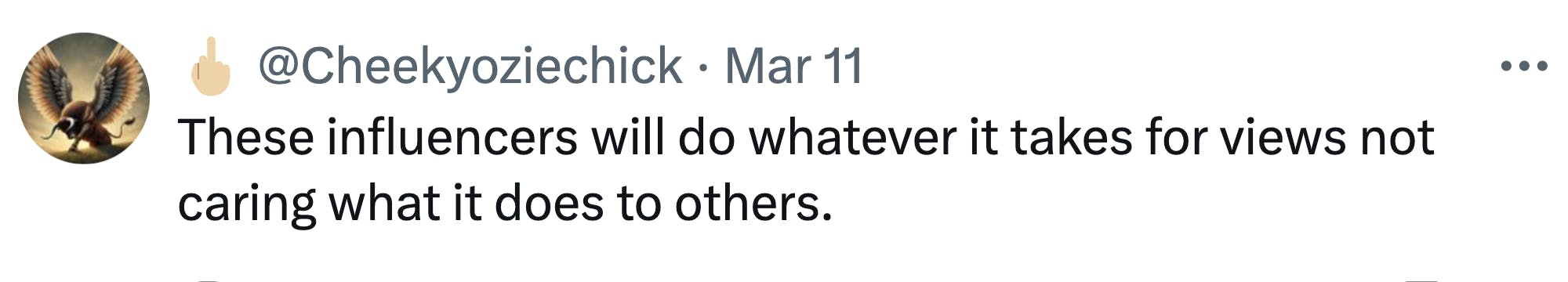 Twitter comment about the Sam Jones wombat incident, text reads, 'These influencers will do whatever it takes for views not caring what it does to others.'