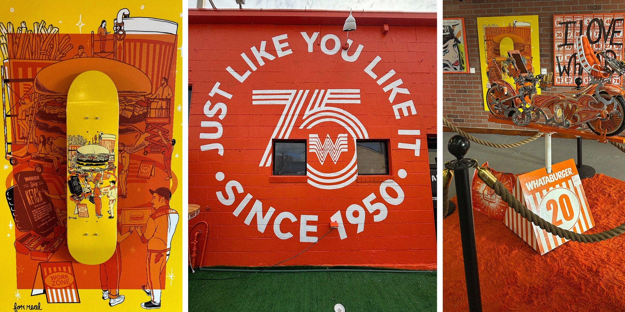skateboard display at whataburger sxsw(l) Whataburger sign(r) Whataburger packing at SXSW(r)