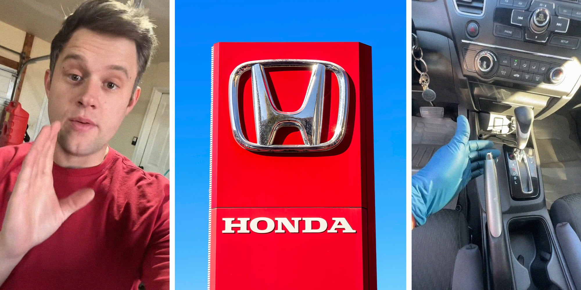 man shares which is the worst honda civic(l) Honda Dealer Sign(c) interior of honda civic(r)